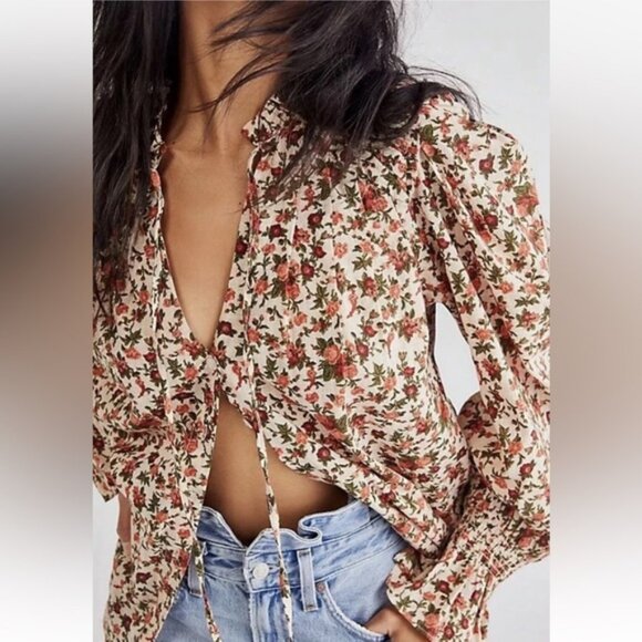 FREE PEOPLE Meant To Be Floral Blouse Vintage Combo Size Medium - Picture 13 of 14